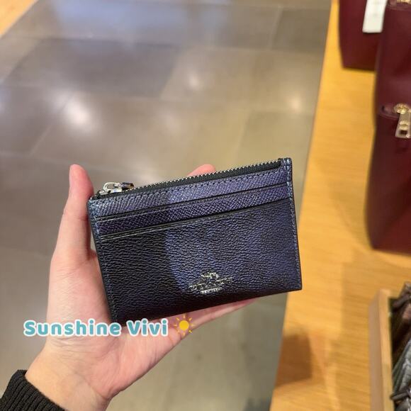 NWT Coach Mini Skinny Id Case In Signature Canvas CCS50 Navy Blue - Picture 2 of 7